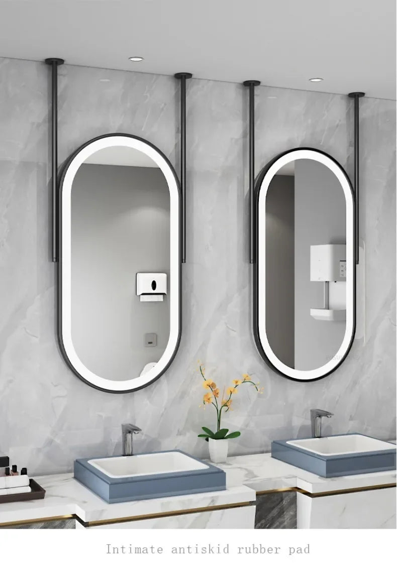 Oval LED Bathroom Mirror - Nordic Metal Frame, Gold Finish, 60x100cm