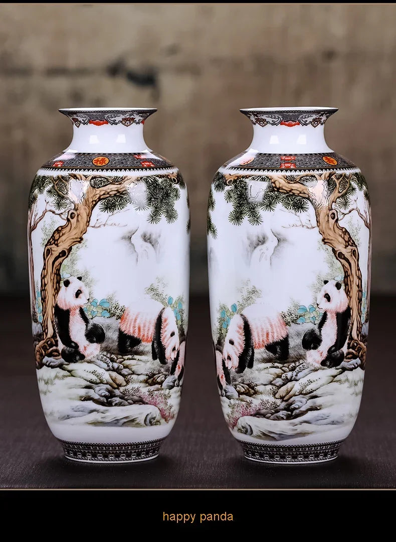 Ceramic Jingdezhen Vase Chinese Traditional Flower Vases Living Room Decoration Vase Fine Smooth Surface Furnishing Articles