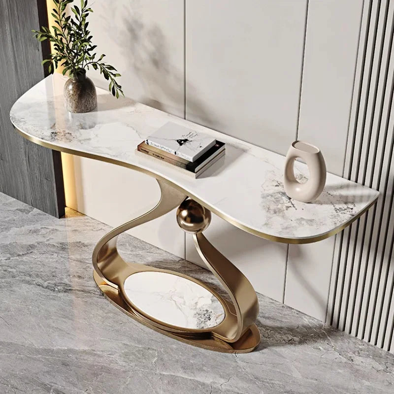 Modern Simple Stainless Steel Console Table Light Luxury Rock Board Design Home Living Room Very Narrow Case Corridor Table