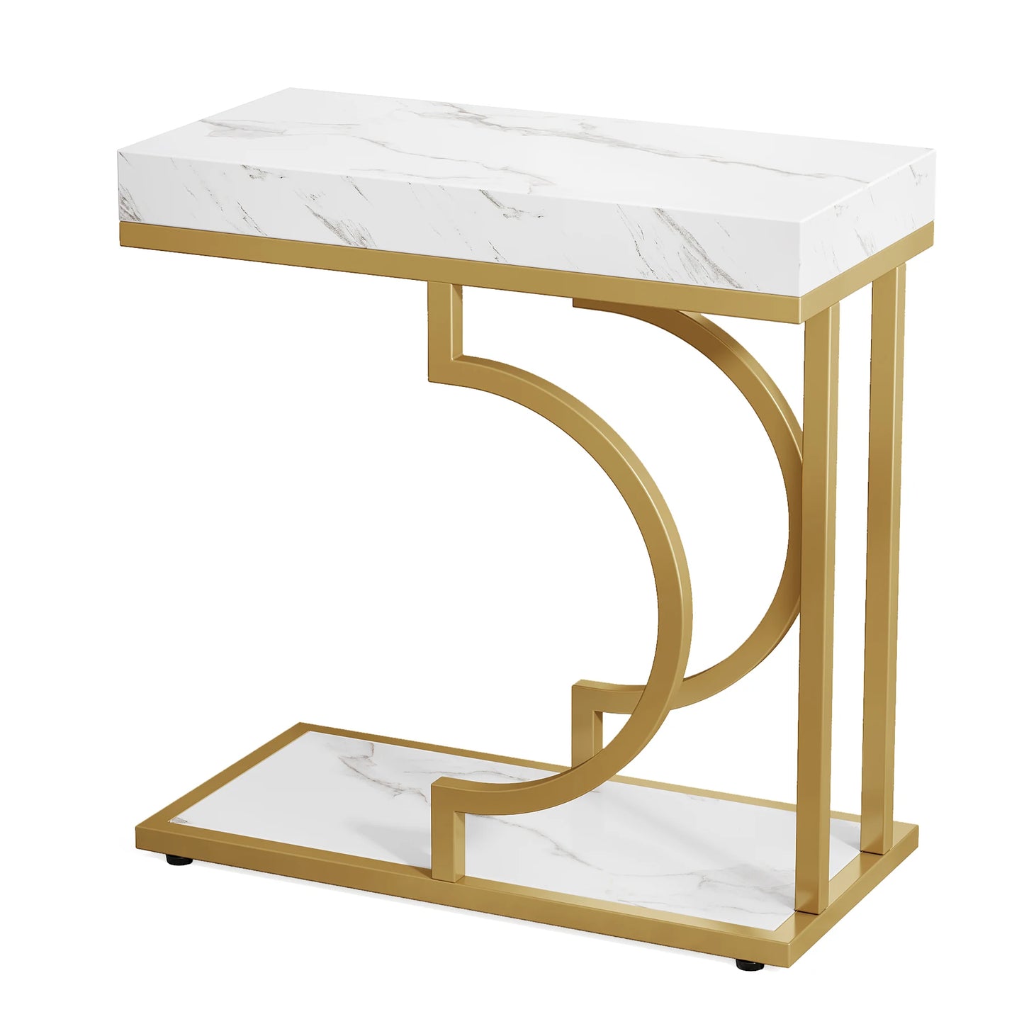 Tribesigns Narrow Side Table White Gold Side Table C Shaped End Table Modern Bedside Table Small Side Table for Couch