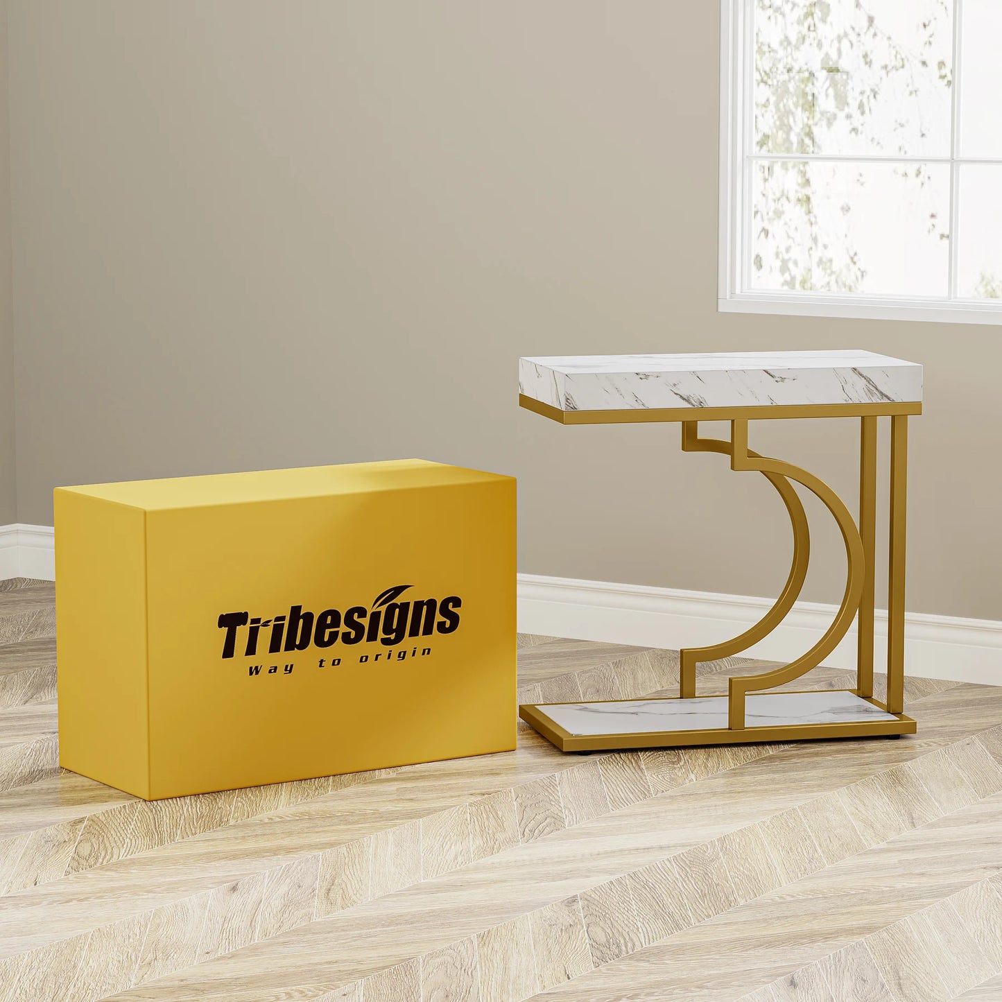 Tribesigns Narrow Side Table White Gold Side Table C Shaped End Table Modern Bedside Table Small Side Table for Couch