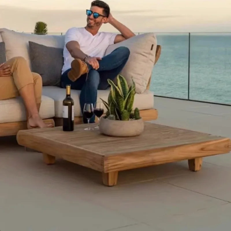 Villa Designer Terrace Outdoor Sofa Full Teak Outdoor Courtyard Garden Rain And Sun Protection High-end Solid Wood Furniture