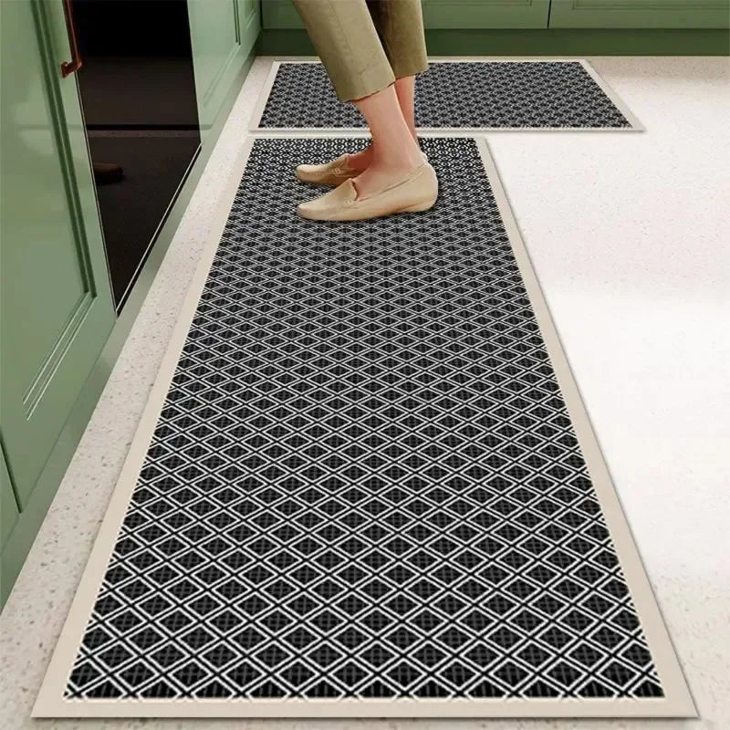 Mat for Kitchen Carpet Waterproof PVC Long Floor Mats Leather Oil Proof Anti-slip Carpets Black White Plaid Home Decoration Rug