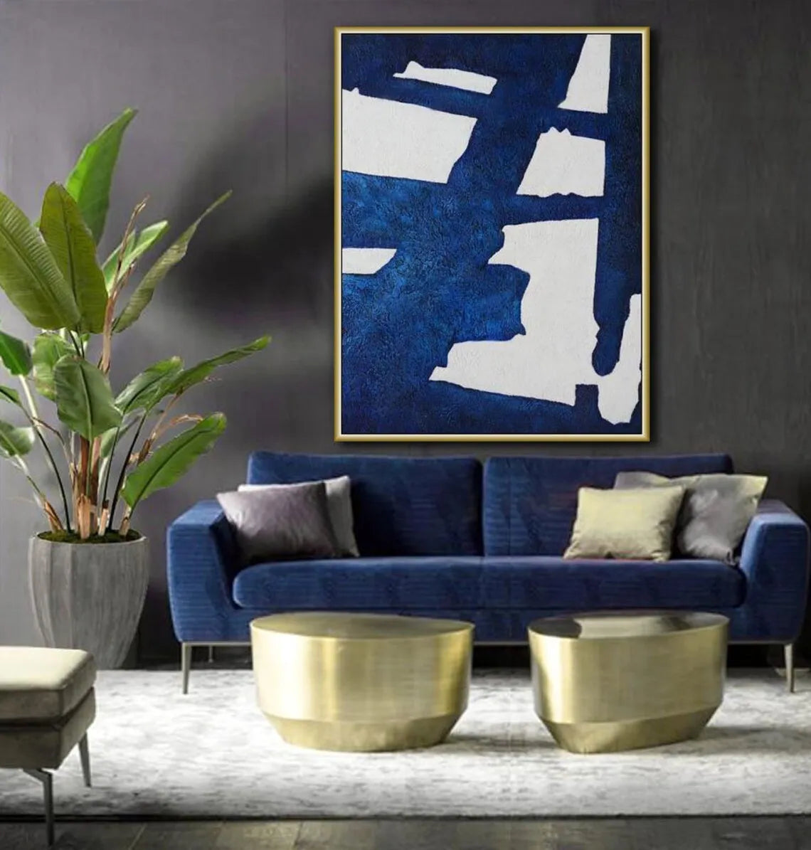Original Contemporary Canvas Art Handmade Oil Painting Large Blue Abstract Wall Art Home Decor Painting For Living Room Bedroom