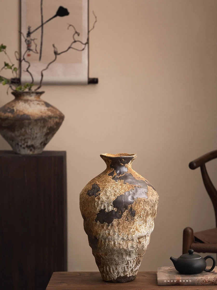 Jingdezhen Ceramic Vase Retro Style Nostalgic Pure Handmade B & B Hotel Tea Room Wabi Sandy Wind Zen Ornament Flower Ware