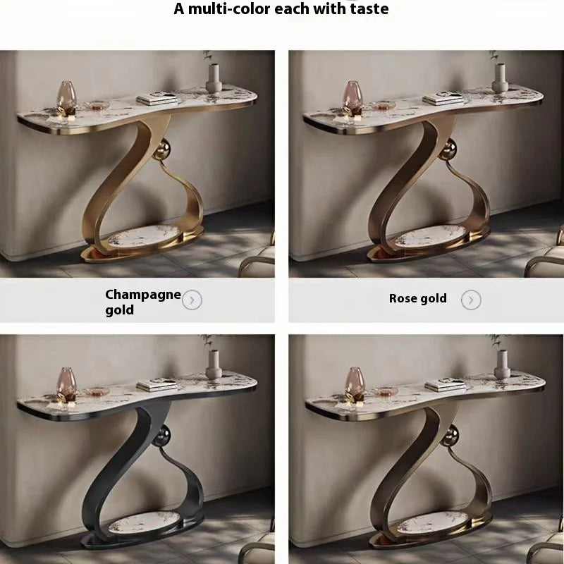 Modern Simple Stainless Steel Console Table Light Luxury Rock Board Design Home Living Room Very Narrow Case Corridor Table