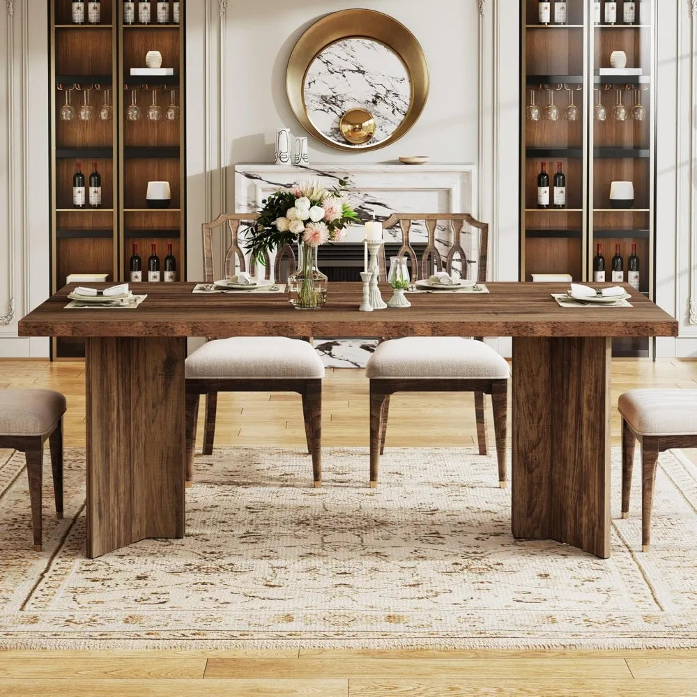 63-inch Dining Table for 4-6, Farmhouse Kitchen Table with Large Tabletop, Rectangular Dinner Eating Table for Dining