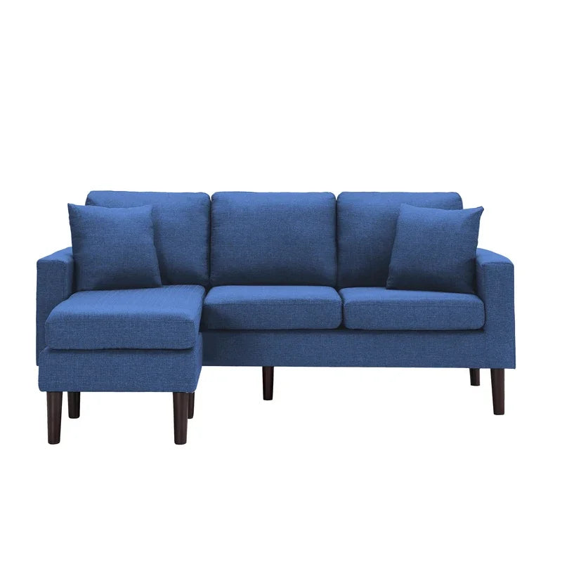 Living Room Sofa, 72" Sectional Sofa With 2 Pillows In Navy Blue Fabric On Left Hand Side Interior Decoration