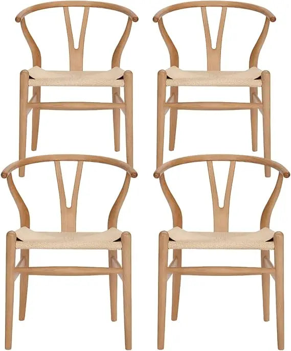 Wishbone Dining Chair Set of 2 - Solid Beech Wood with Woven Rope Seat