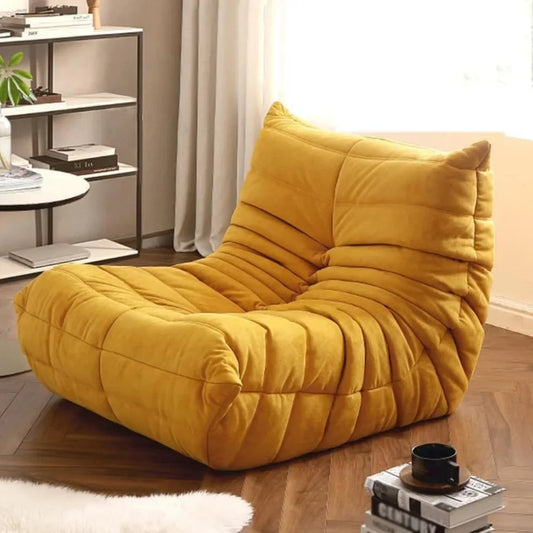 Yellow Channel-Quilted Floor Sofa - Caterpillar Bean Bag Chair