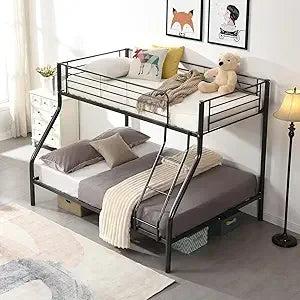 Metal Bunk Bed Frame - With Guardrails, Beds for Dorm,Bedroom,Guest Room,Heavy Duty Metal Slats