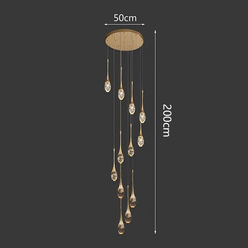 Crystal Chandelier: Multi-Drop Spiral Pendant Light in Gold - 30cm x 120cm