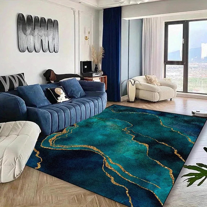 Luxury Gradient Carpet Collection Golden Veins Abstract Patterns Green Teal Brown Grey Tones Large Area Rugs Modern Lounge Decor