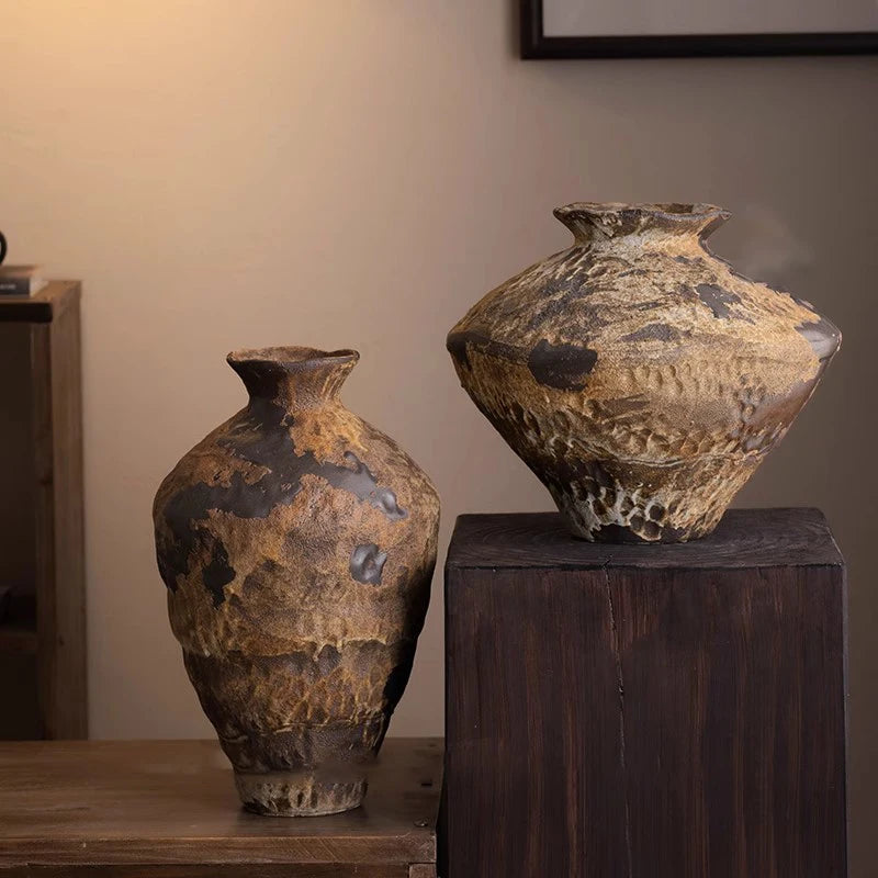 Jingdezhen Ceramic Vase Retro Style Nostalgic Pure Handmade B & B Hotel Tea Room Wabi Sandy Wind Zen Ornament Flower Ware