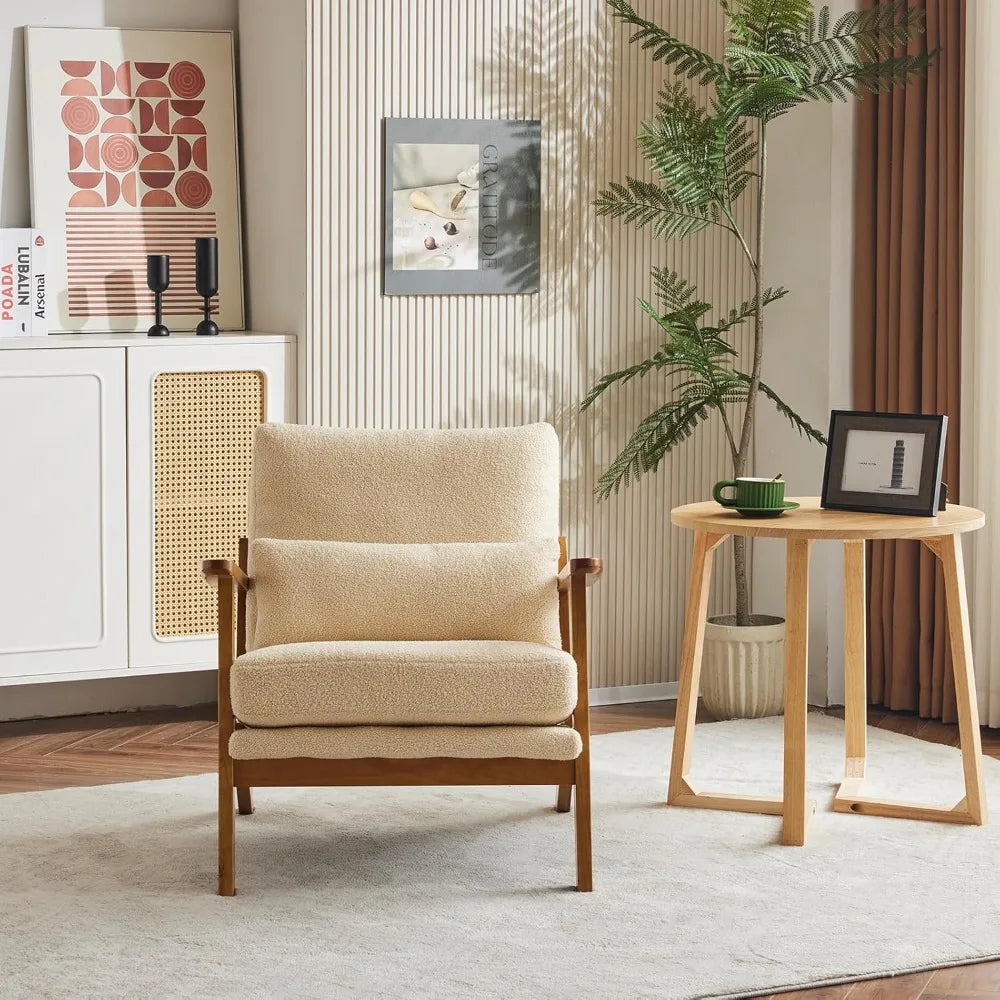 Accent Chair with Wide Armrest and Lumbar Pillow