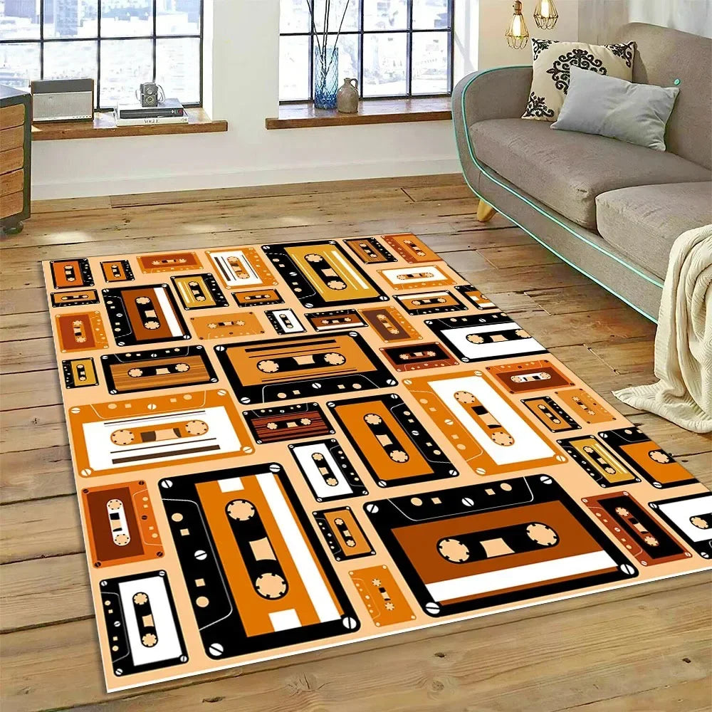 Retro Cassette Tape Carpets for Living Room Decoration Home Hallway Balcony Bathroom Mat Non Slip Parlour Sofa Large Floor Rug