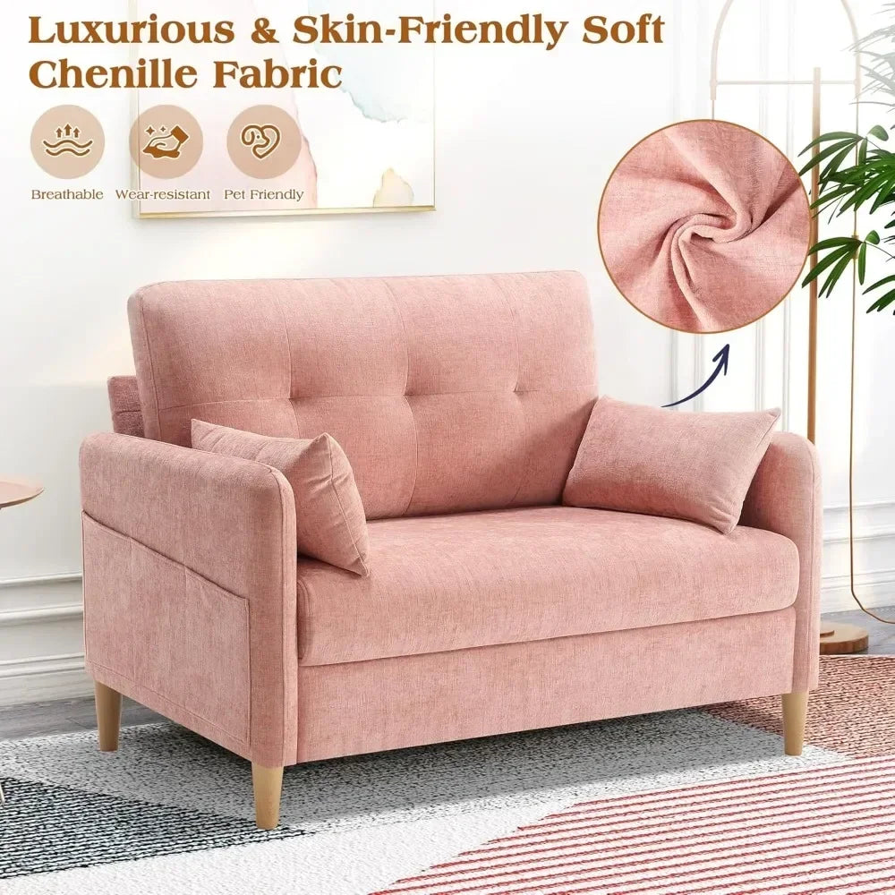 47” Small Couch for Living Room, Chenille Fabric Love Seat Comfy Sofa for Bedroom with Throw Pillow  Loveseat Sofa