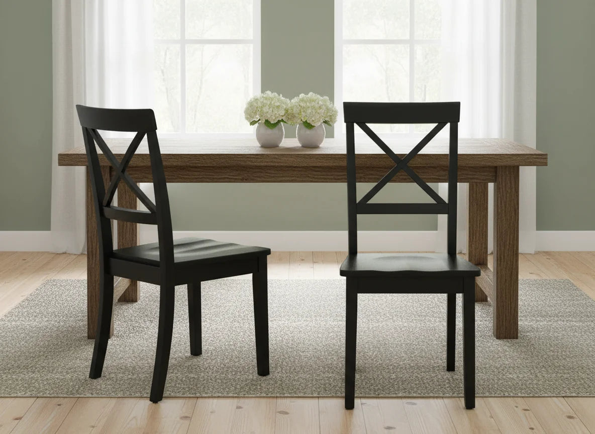 Modern Cross Back Dining Chairs, Set of 2 in Black with Solid Wood Seat for Elegant Home Decor