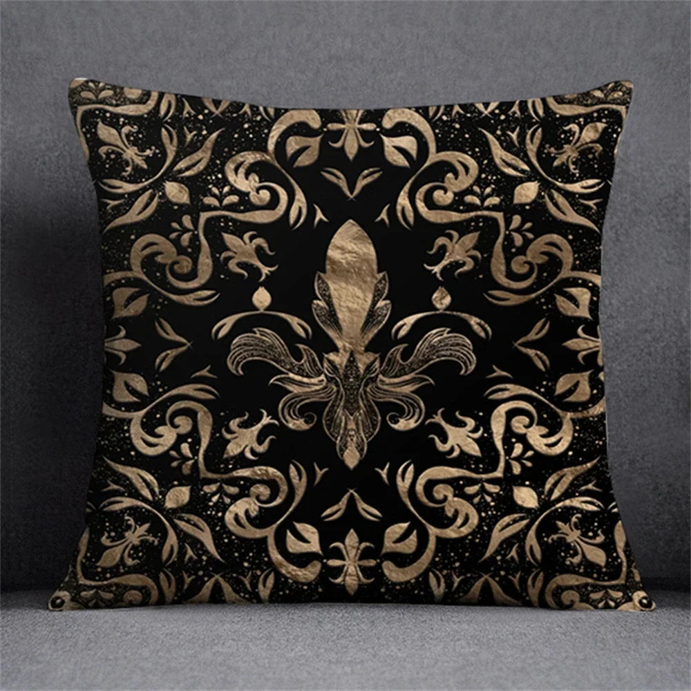 Black Gold Elegant Design Cushion Cover Symmetrical Plant Pillowcase Home Car Pillows Decor For Living Room Sofa Square Cushions