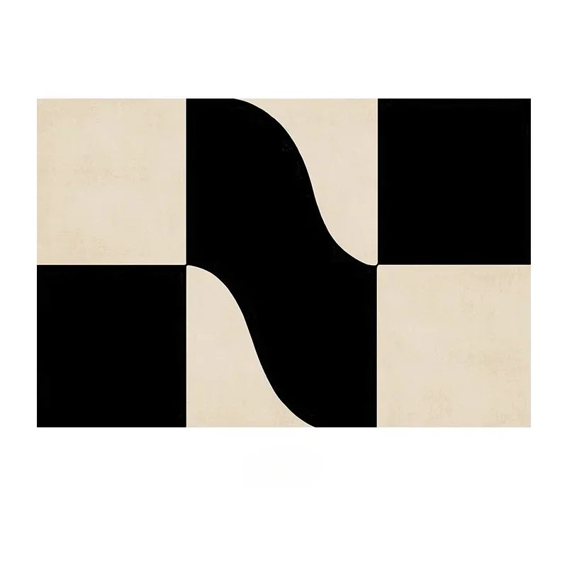Black & White Abstract Rug - Modern Geometric Curves