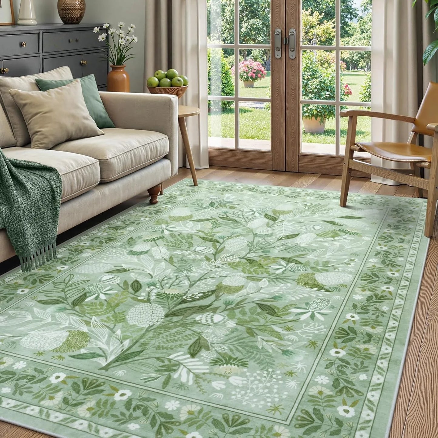 Christmas Area Rug Botanical Floral Washable Rugs for Living Room Holiday Decor, Non-Slip Soft Modern Bedroom Rug,Indoor Carpet
