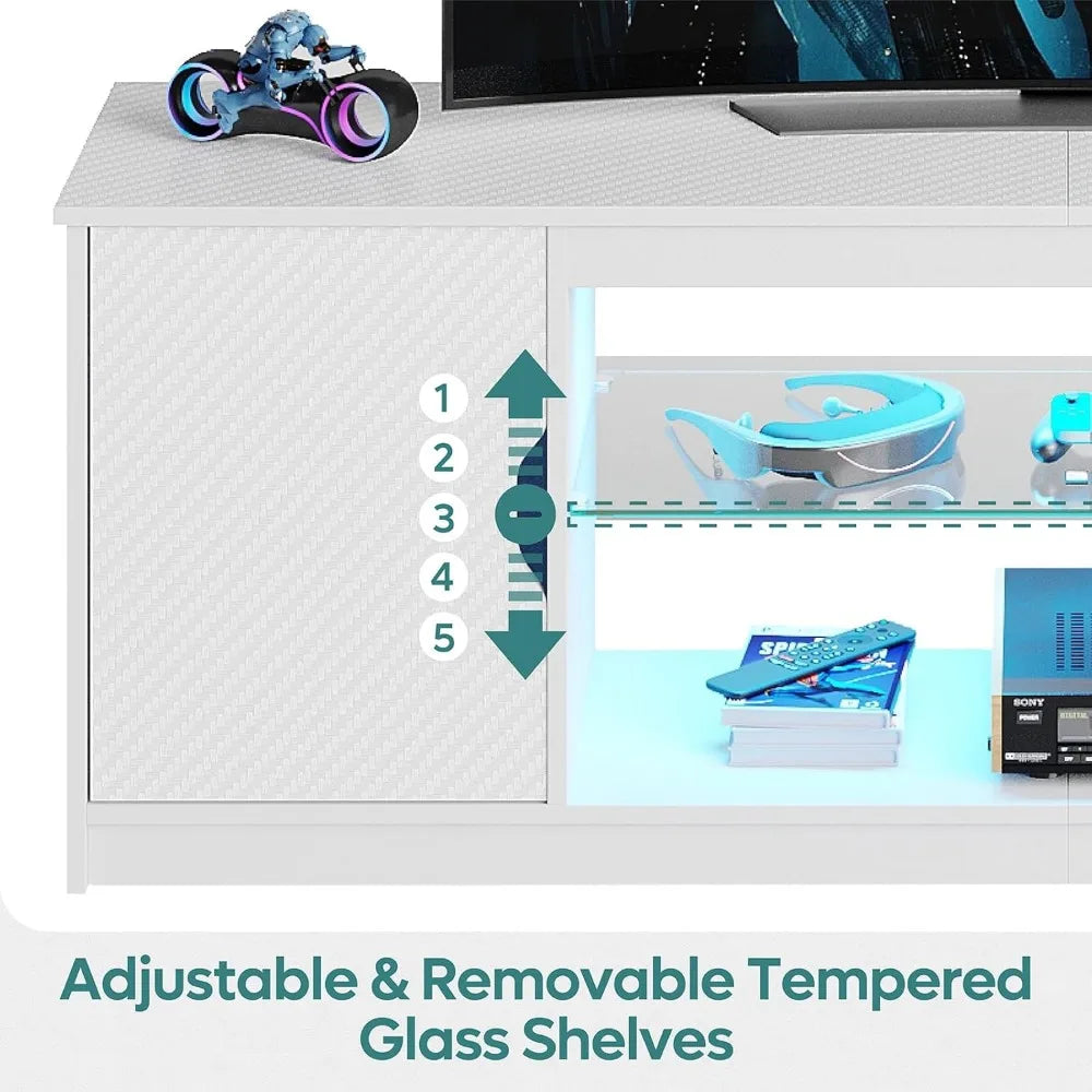 LED TV Stand with Power Outlets for 55/60/65 Inch TV, Gaming Entertainment Center with Cabinet for PS5, Modern TV Cabinet with