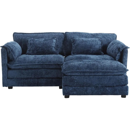 Sectional Couches for Living Room Oversized 77" Cloud Couch 3 Seater Modern Chenille Navy Blue Loveseat Sofa with Removable