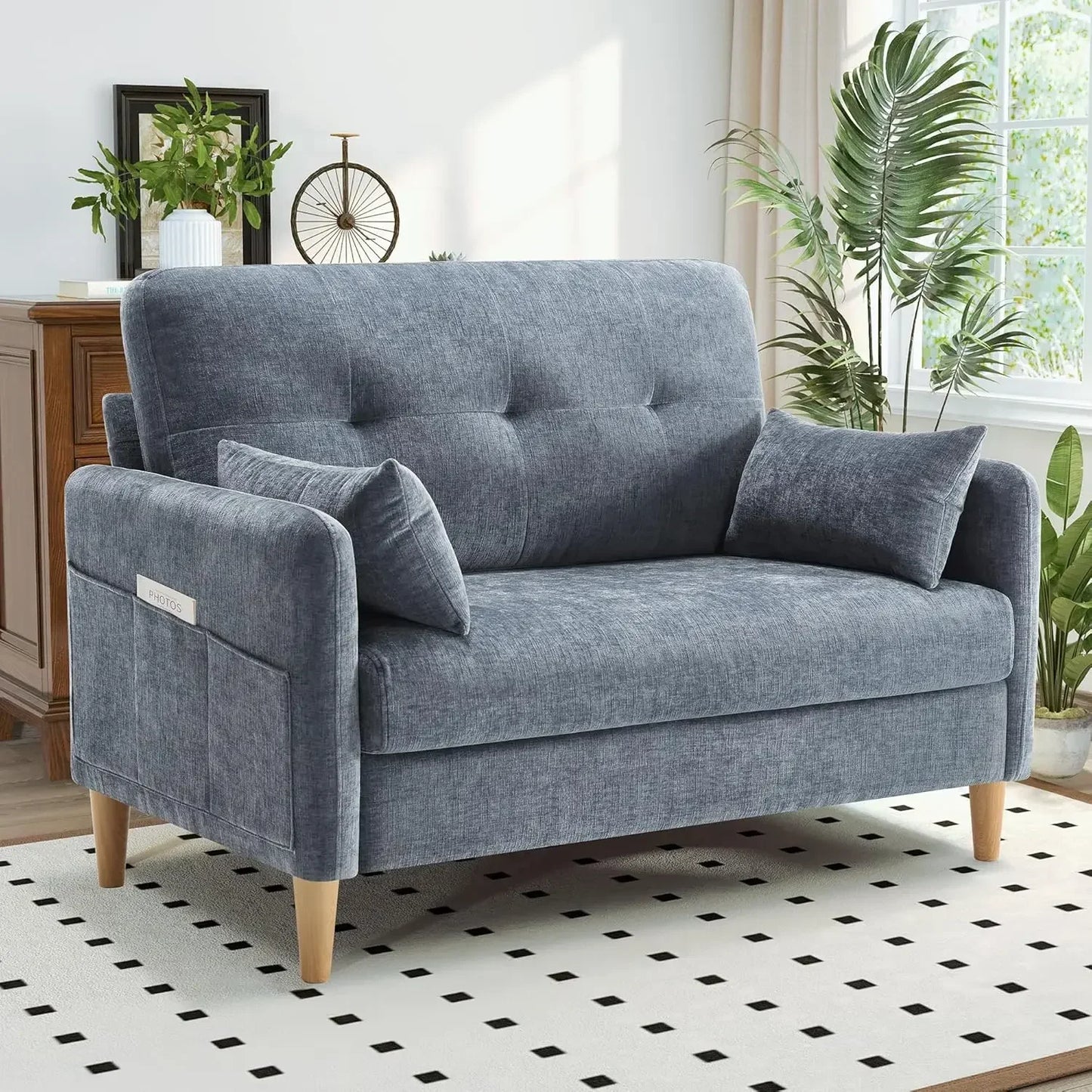 47” Small Couch for Living Room, Chenille Fabric Love Seat Comfy Sofa for Bedroom with Throw Pillow  Loveseat Sofa