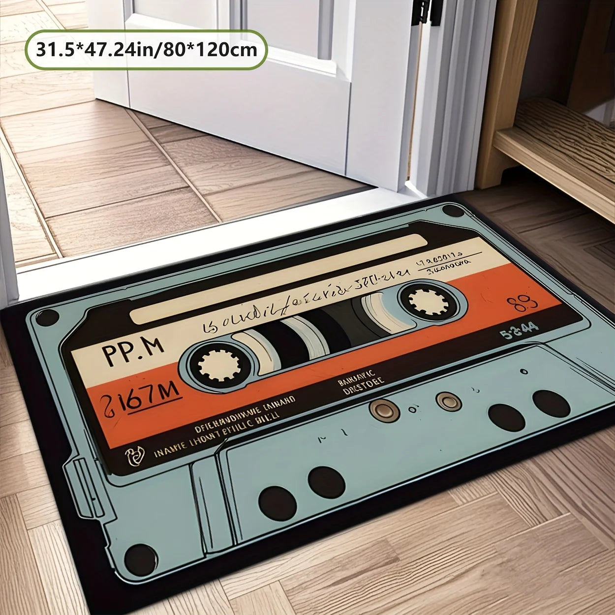 Retro Cassette Tape Area Rug - Non-Slip Machine Washable Floor Mat