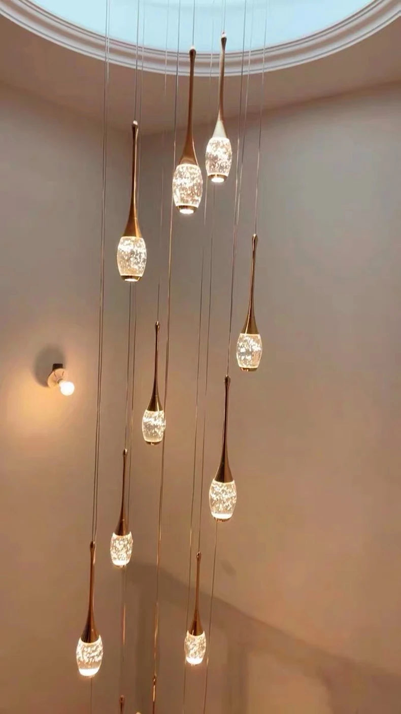 Crystal Chandelier: Multi-Drop Spiral Pendant Light in Gold - 30cm x 120cm