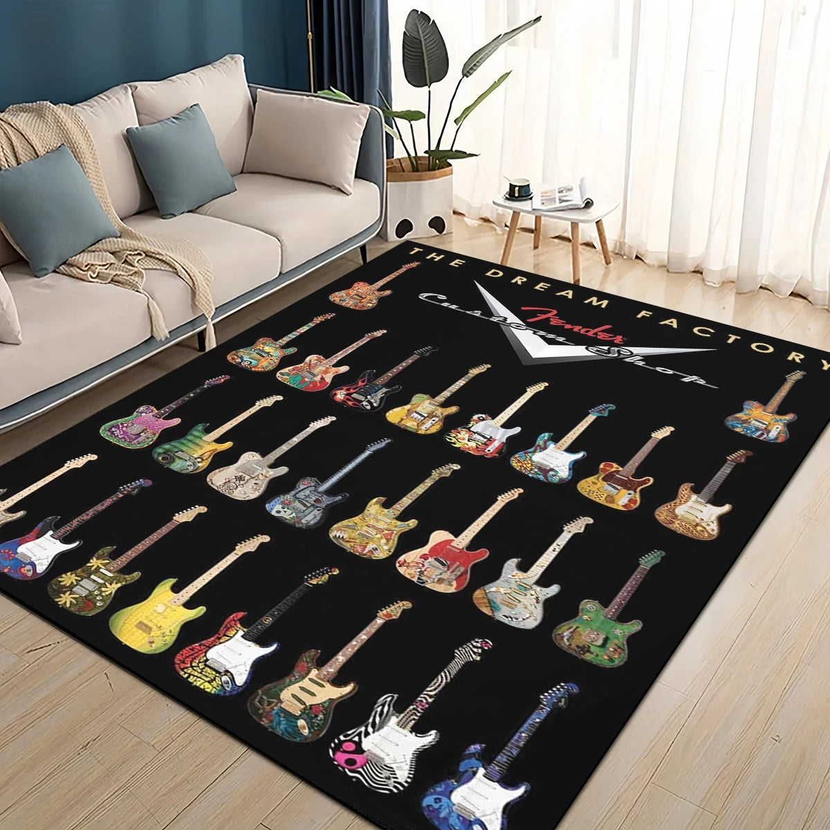 3D Retro Fender logo Guitar Instruments Music Carpet Rug for Living Room Bedroom Home Sofa Decoration,kids Non-slip Floor Mat