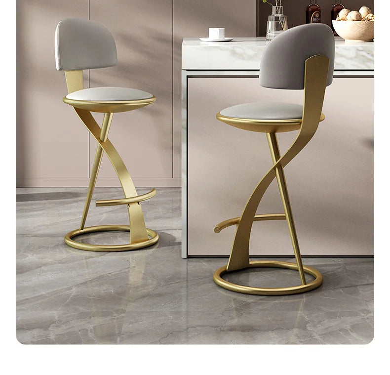 Adjustable Height Bar Stool with Backrest - Faux Leather Counter Stool with Footrest and X-Base Metal Frame