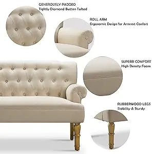 Rosevera Celino Loveseat - Sofa for Living Room, Couch in a Box, Love Seat Furniture, Linen, Beige