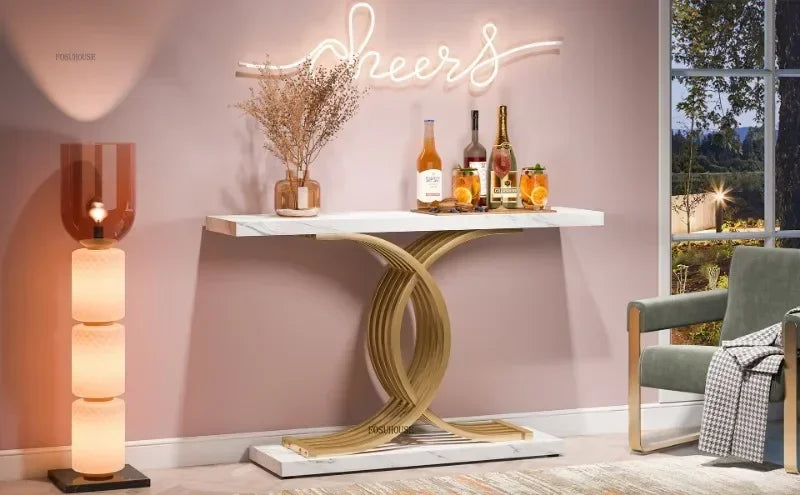 Creative Luxury Hallway Entryway Table Home Furniture Modern Living Room Villa Narrow Console Table with Geometric Metal Legs