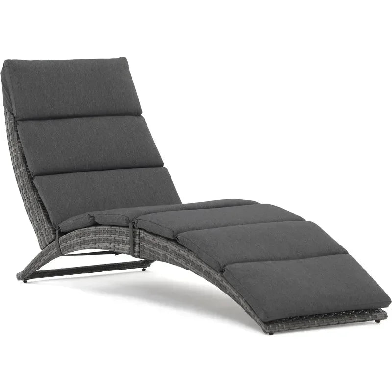t Patio Chaise Lounge, Outdoor Lounge Chair, PE Rattan Foldable Chaise Lounger with Removable Dark Gray Cushion, Suitable