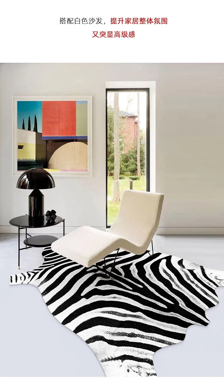 Irregular Faux Cowhide Area Rug - Plush Anti-Slip Mat