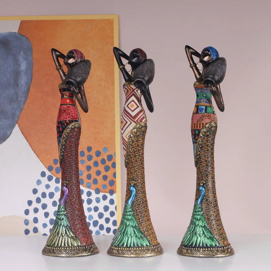 Home Decor Fall Decorations Resin Ornament African Folklore Figurine Miniature Of Woman Statue Living Room Entrance Tv Cabinet