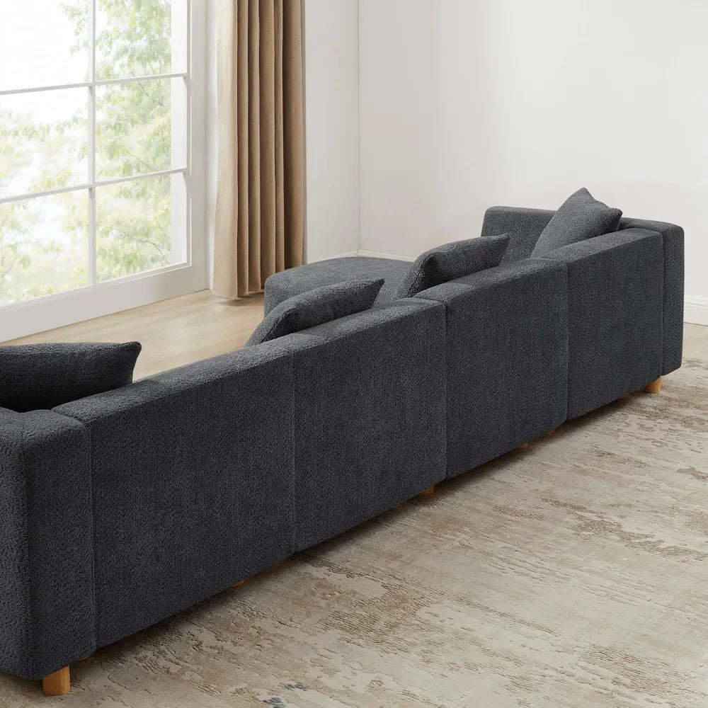 113" Sectional Sofa with 4 Pillows, U-Shaped 4-Seater Comfy Boucle Cloud Couch, Modern Double Chaises Lounge Sofas for Living