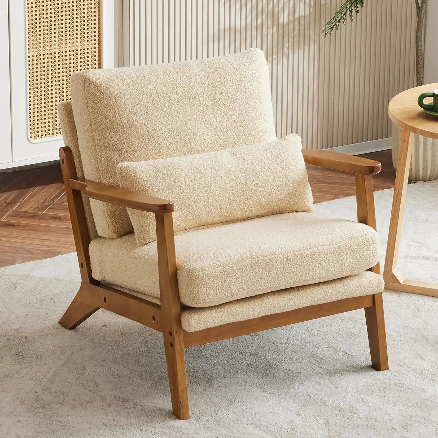 Accent Chair with Wide Armrest and Lumbar Pillow