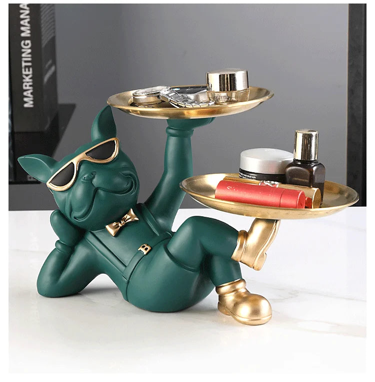 French Bulldog Butler Statue - Resin Sculpture with Tray | Home Decor