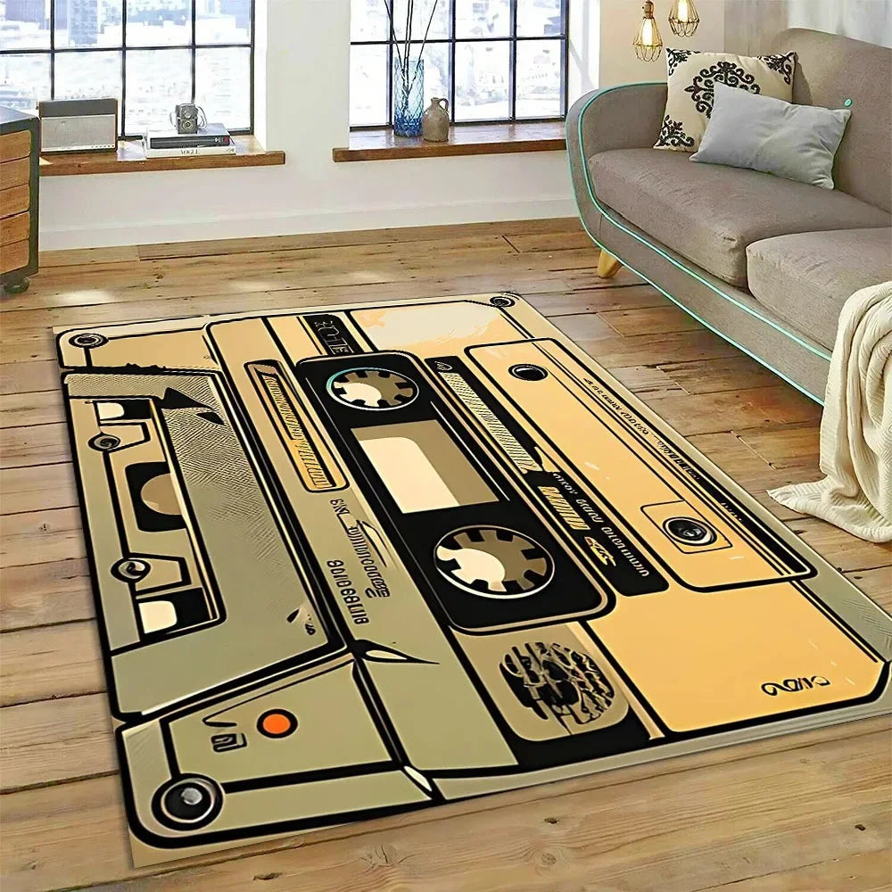 Retro Cassette Tape Carpets for Living Room Decoration Home Hallway Balcony Bathroom Mat Non Slip Parlour Sofa Large Floor Rug