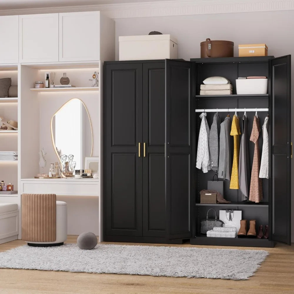 Metal Armoire Wardrobe Closet with Hanging Rod,Wardrobe Cabinet for Clothes,Clothing Storage Cabinet with Doors and Shelves