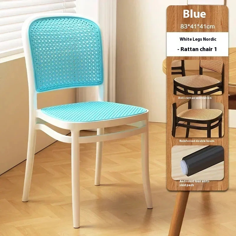 Black Rattan Dining Chair with Natural Cane Webbing and Cushion