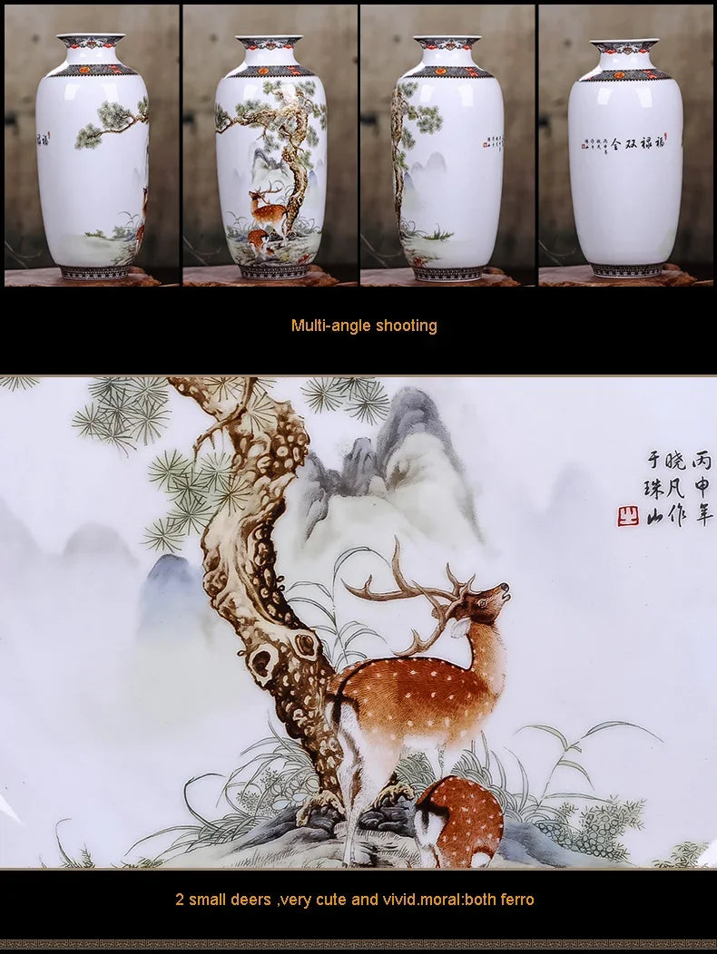 Ceramic Jingdezhen Vase Chinese Traditional Flower Vases Living Room Decoration Vase Fine Smooth Surface Furnishing Articles