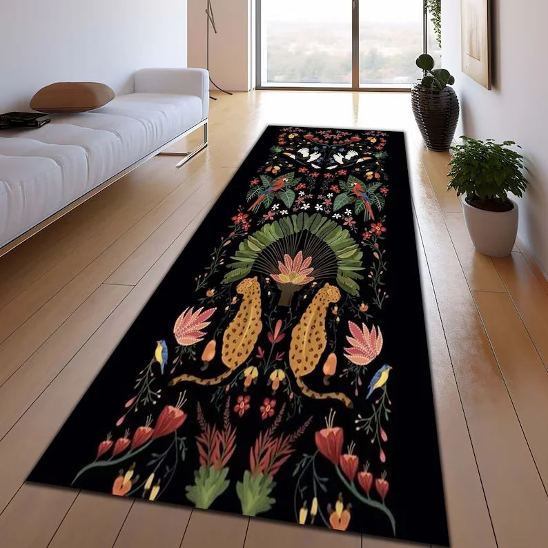 Tiger Pattern Green Runner Rug Modern Animal Print Hallway Rug Home Decoration Carpet