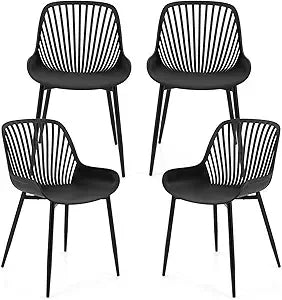 Black Dining Chairs Set of 4, Modern Kitchen Chairs with Metal Legs, Cutout Backrest, Curved Seat, Armless Accent Chairs