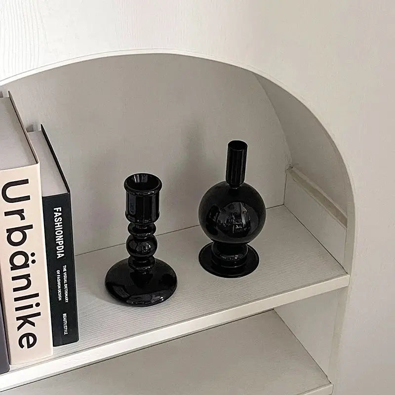 Black Candle Holder Home Decor Candlesticks Living Room Modern Decoration Glass Vase Bookshelf Decor Candle Stick Holder