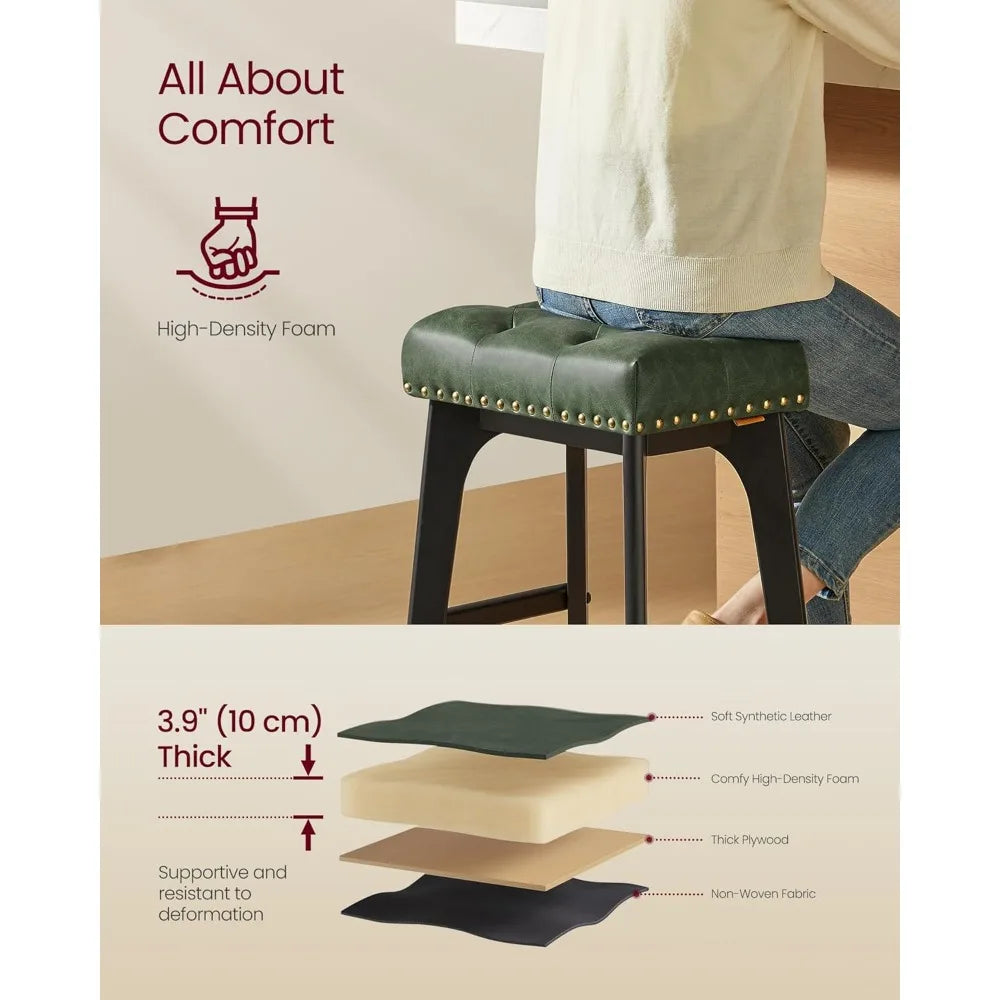 2-piece bar stool set, saddle high bar stool, 26 inch backless wooden leg kitchen stool, thickened PU leather