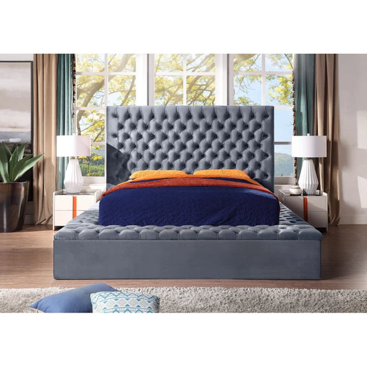 Contemporary Velvet Upholstered Bed with Storage Locker, Deep Button Tufting, Solid Wood Frame, High-density Foam, King Size
