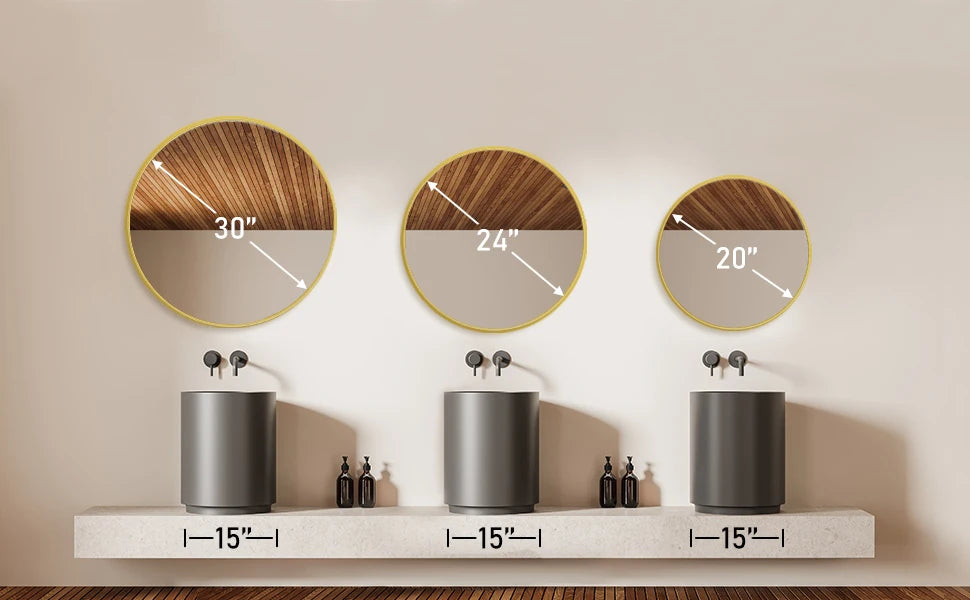 Round Wall Mirror 30" - Gold Metal Frame with Tempered Glass